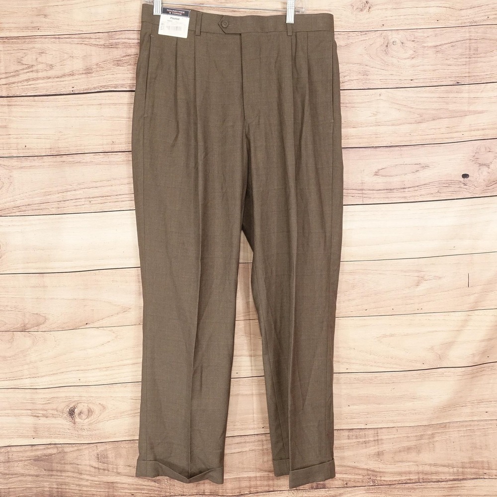 New! Roundtree & Yorke Easy Care Dress Pants Mens 34x30 Brown Classic Pleated